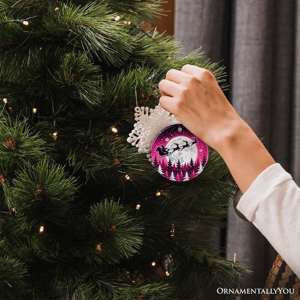 Alt View 1. OrnamentallyYou - Moonlit Santa Silhouette Pink Themed Ornament Enchanted Night Sky for Holiday Decor - Multi-colored.