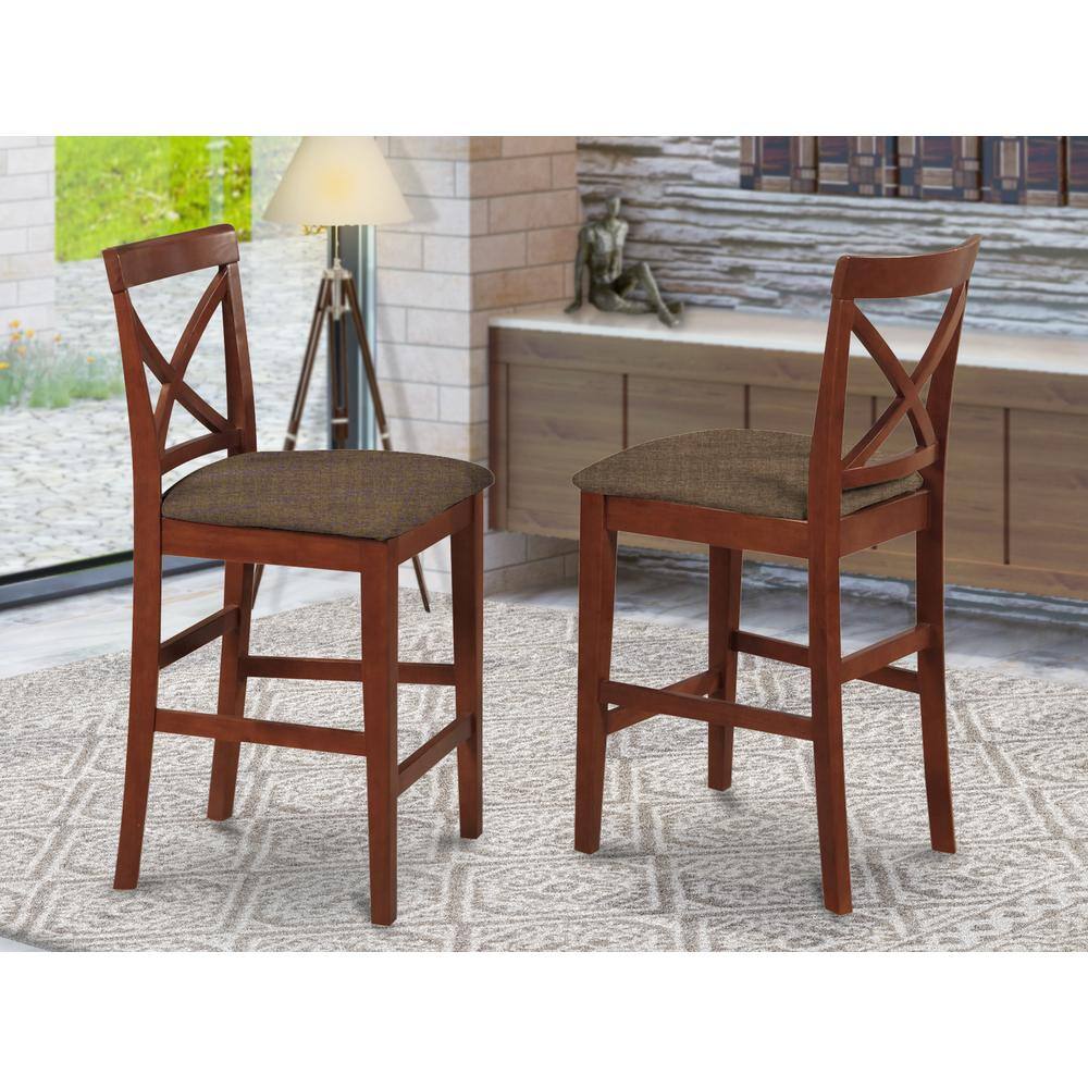 Angle. East West Furniture - X-Back stool with upholstered seat in Dark Brown finish - Brown.
