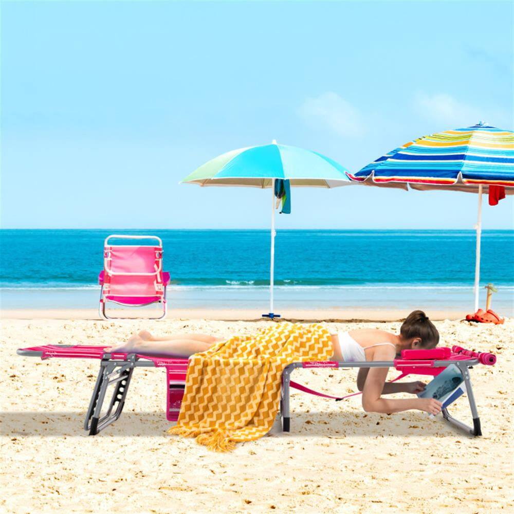 Alt View 4. Kadyn - Lounge Chair Outdoor, Patio Lounge Chair,5-position Outdoor Folding Chaise Lounge Chair-Rose Red - Red.