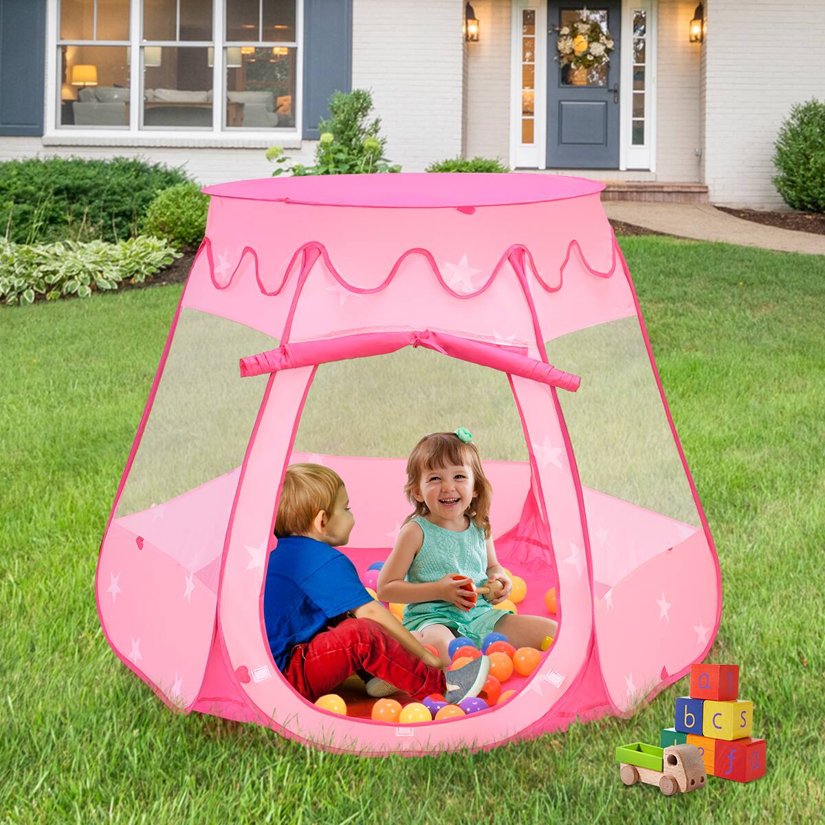 Alt View 3. Costway - Costway Kid Outdoor Indoor Princess Play Tent Playhouse Ball Tent Toddler Toys w/ 100 Balls - pink.