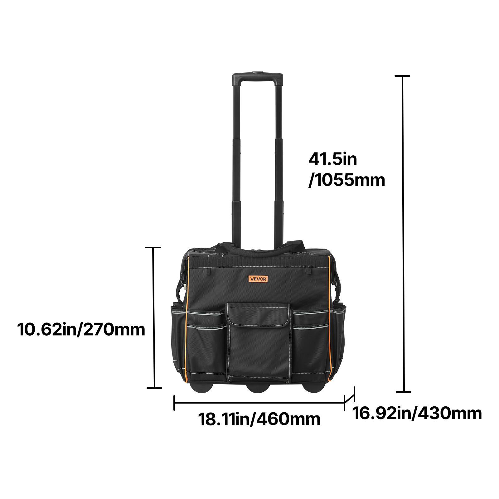 41.5in / 1055mm  
10.62in / 270mm  
18.11in / 460mm  
16.92in / 430mm