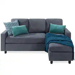 Best Choice Products - Linen Sectional Sofa Couch w/ Chaise Lounge, Reversible Ottoman Bench - Blue/Gray - Linen - Blue/Gray