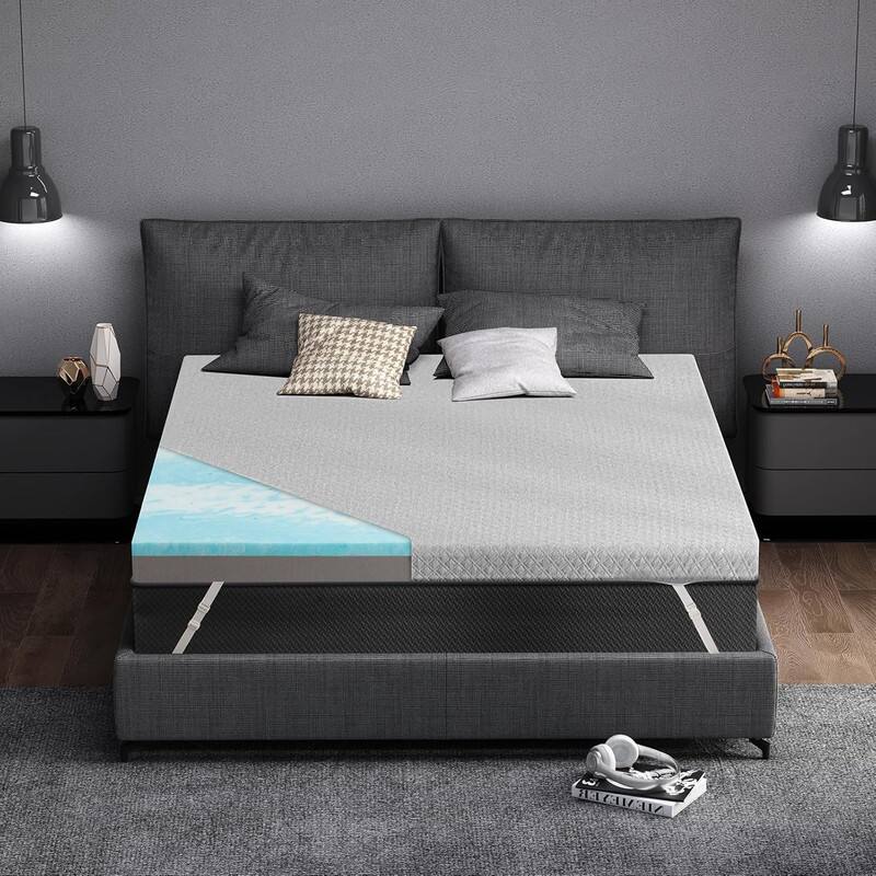 Vipbear - Firm Mattress Topper Queen 3 Inch Firm to Extra Firm Reversible Bed Topper - Gray