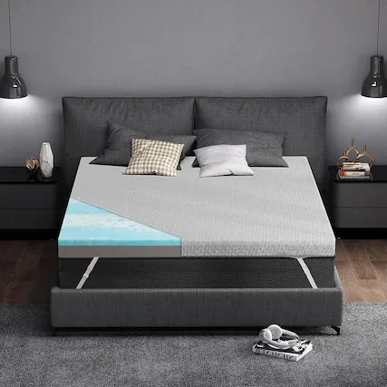 Front. Vipbear - Firm Mattress Topper Full 3 Inch Firm to Extra Firm Reversible Bed Topper - gray.