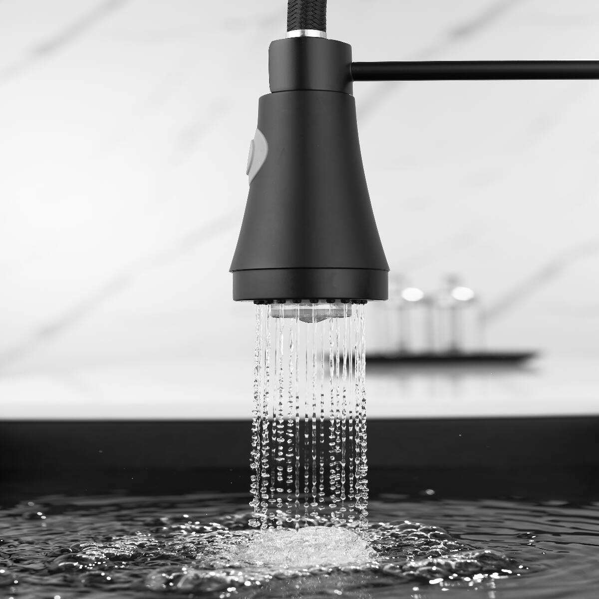 Back. Ropilly - Ropilly LED Kitchen Faucet with Pull Down Sprayer, Commercial Style Single Handle Kitchen Sink Faucet, Matte Black - Black.