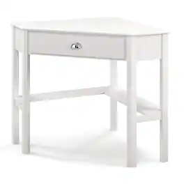 Ecooso - Corner Laptop Desk, Compact Wood Computer Workstation for Small Space Home Office - White