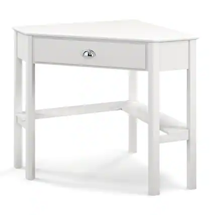 Front. Sugift - Corner Wooden Piece Laptop Computer Desk - White.