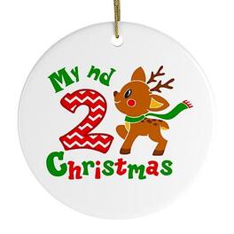 OrnamentallyYou - My 2nd Christmas Baby Fawn Ornament Circle Version - Multi-colored