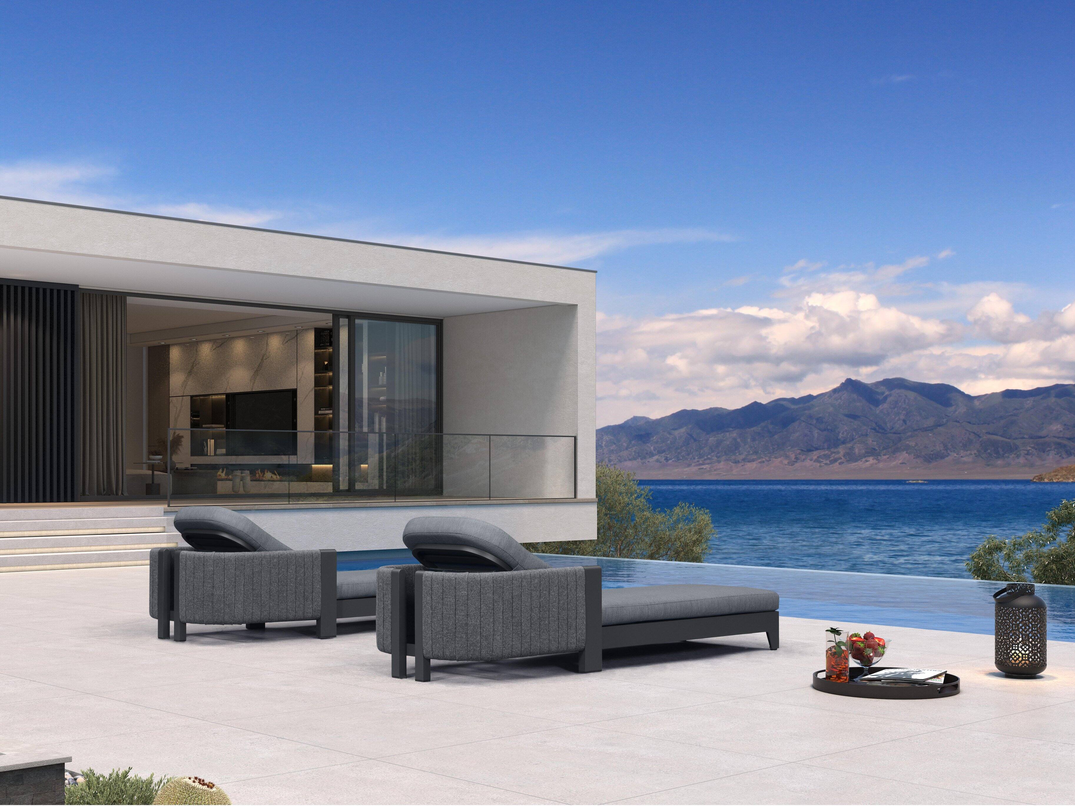 Alt View 2. PURPLE LEAF - Outdoor 2-Person Chaise Lounge with Cushions Patio Sun Chair Adjustable Backrest Reclining Chair for Poolside - Grey & Standard-Olefin.