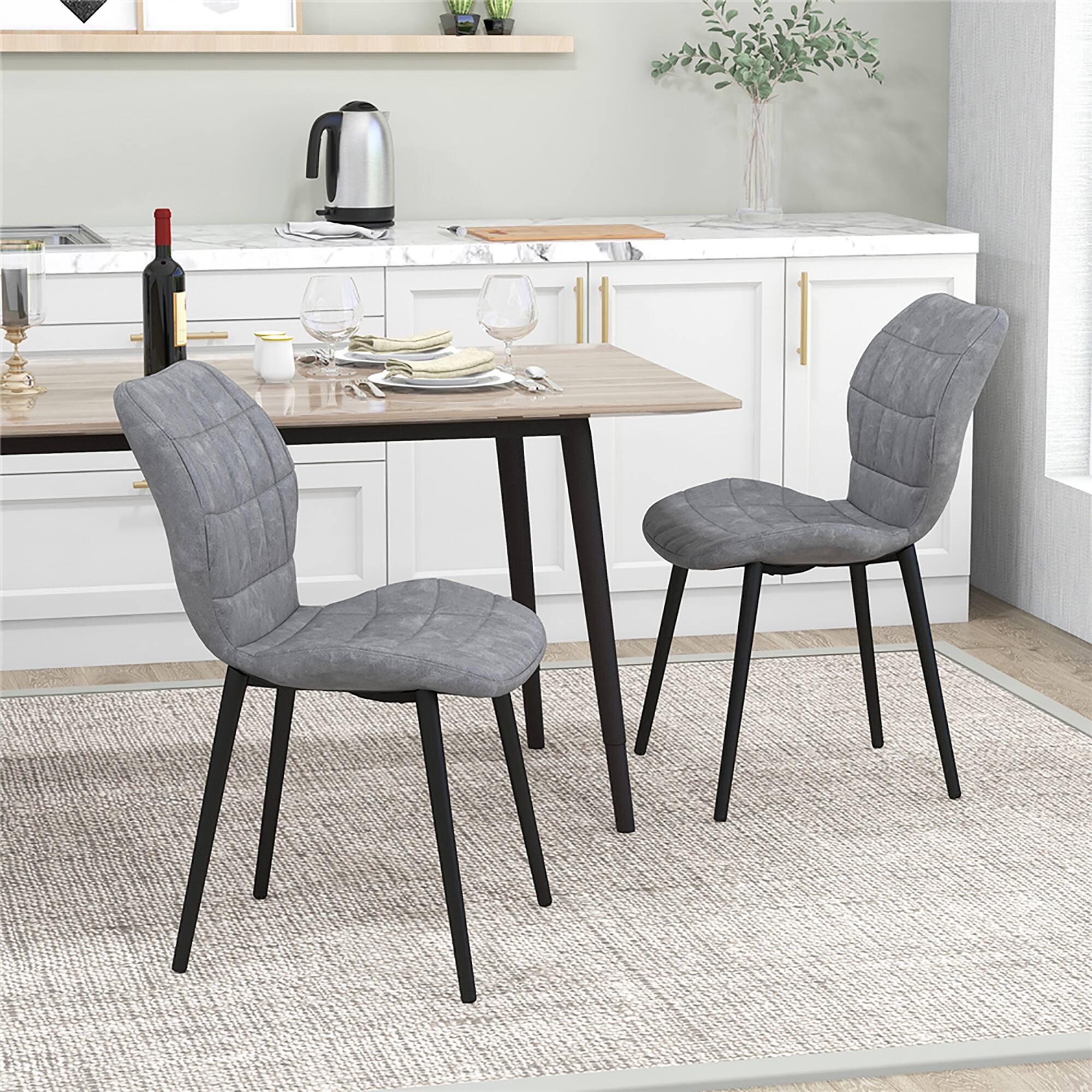 Alt View 1. Gymax - Gymax Dining Chairs Set of 2 w/ Padded Back Metal Legs & 2 Adjustable Foot Pads Gray - Gray.