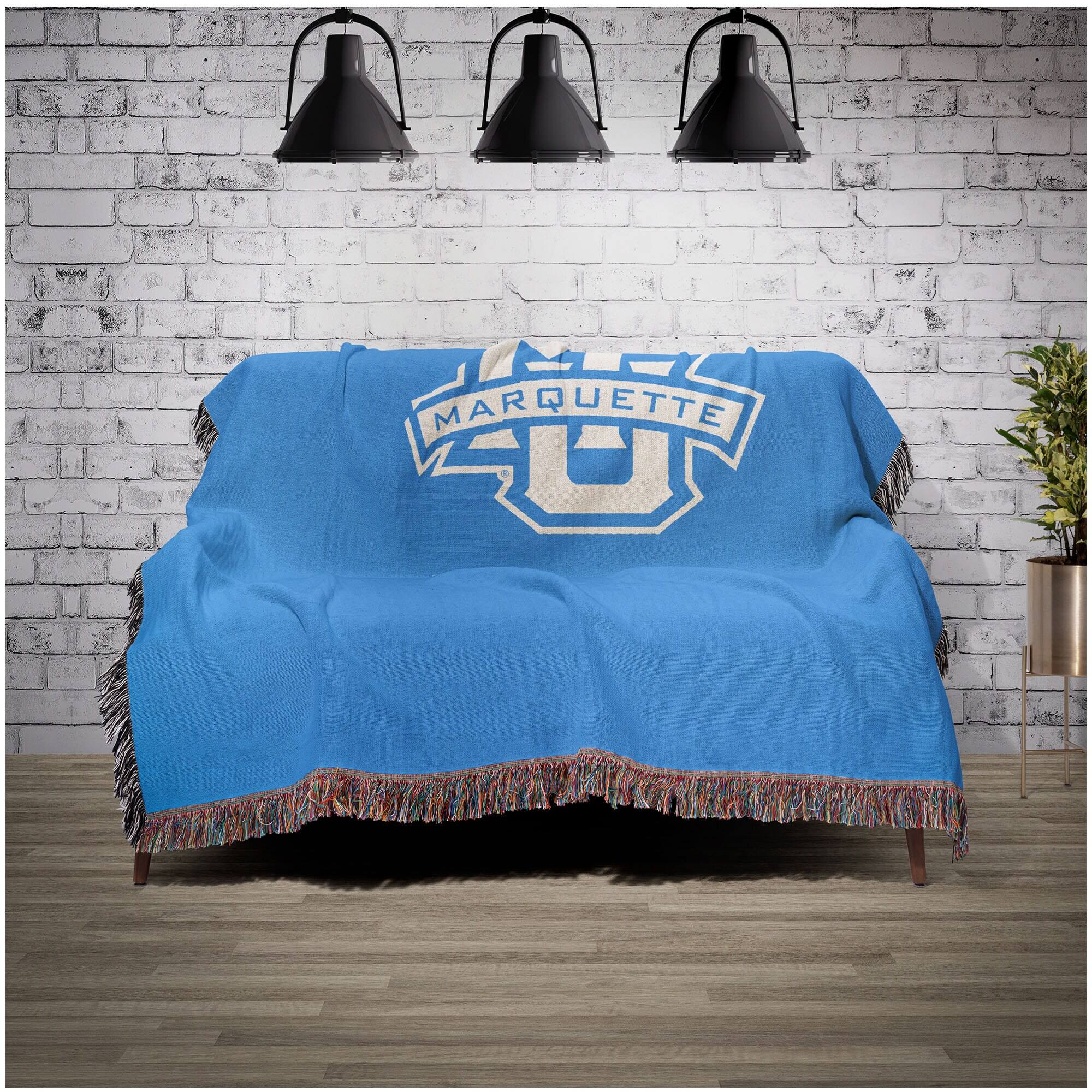 Alt View 1. Chad & Jake - Marquette Golden Eagles Woven Blanket - Blue.