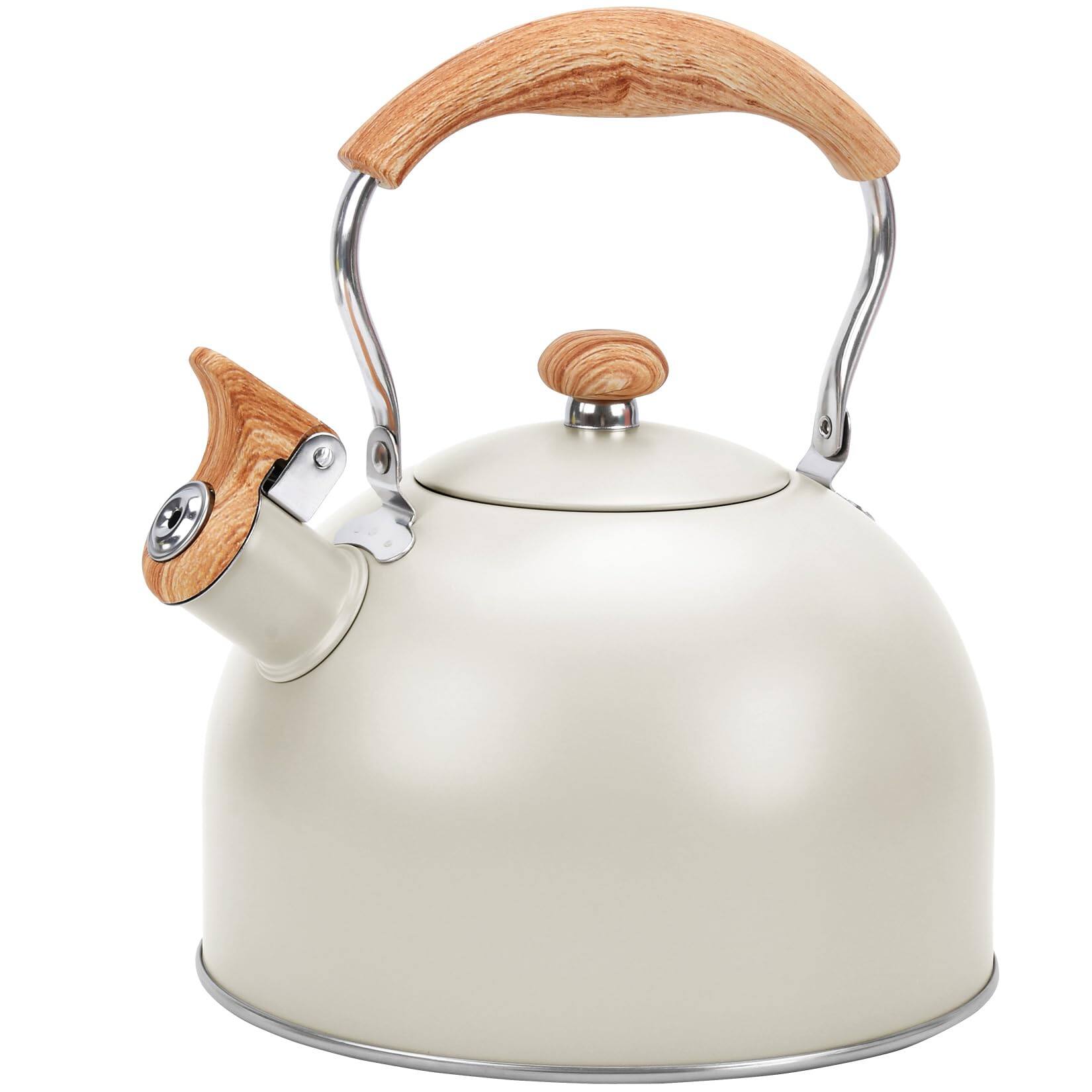 Front. PARKER SLATER - Tea Kettle For Stove Top 85oz/2.6qt Whistling Kettles Boiling Water Milik Or Coffee Pink Stainless Steel Pots With Wo... - Creamy White.