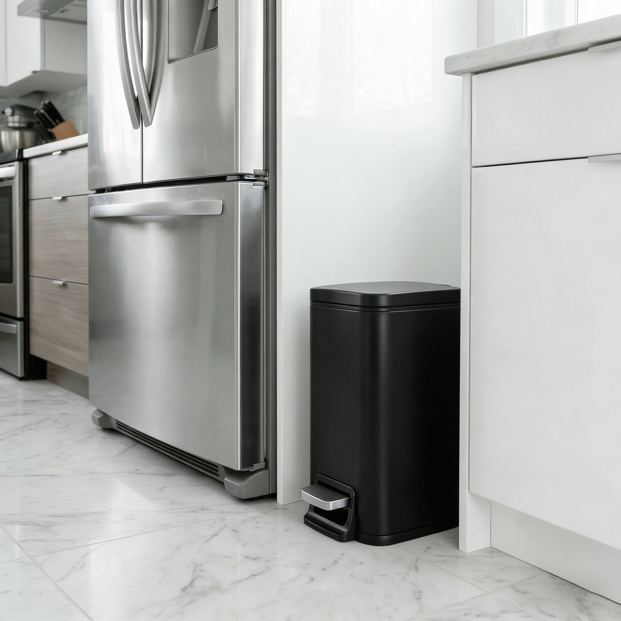 Alt View 5. Innovaze - 1.6 Gal./ 6L Slim Step Trash Can with Soft-Close Lid, Stainless Steel Small Garbage Can - Black.