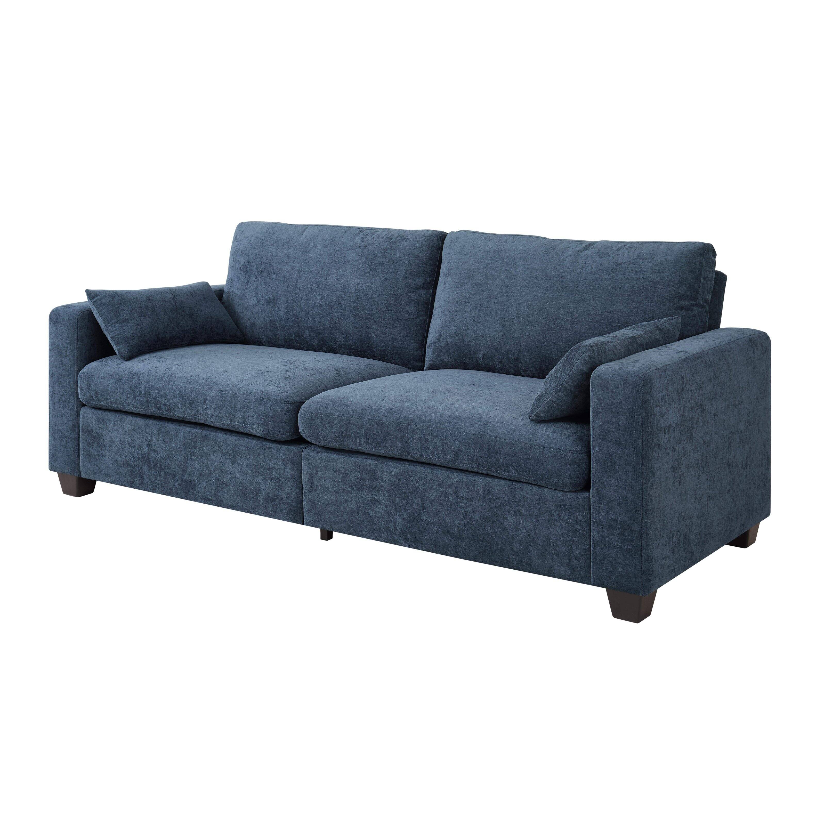 Alt View 1. Roomtec - Modern Loveseat Sofa for Living Room Removable Cover Spring Cushions Solid Wood Frame Wide Armrest for Small Space - Blue.