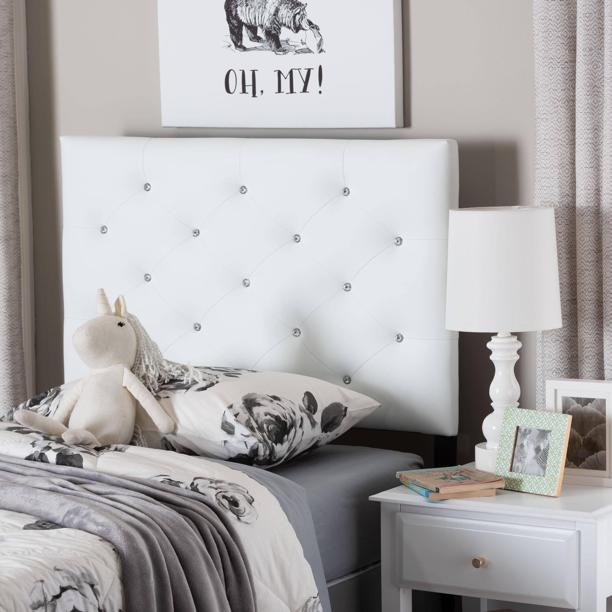Back. Baxton Studio - Viviana Modern and Contemporary Faux Leather Upholstered Button-Tufted Twin Size Headboard - White.