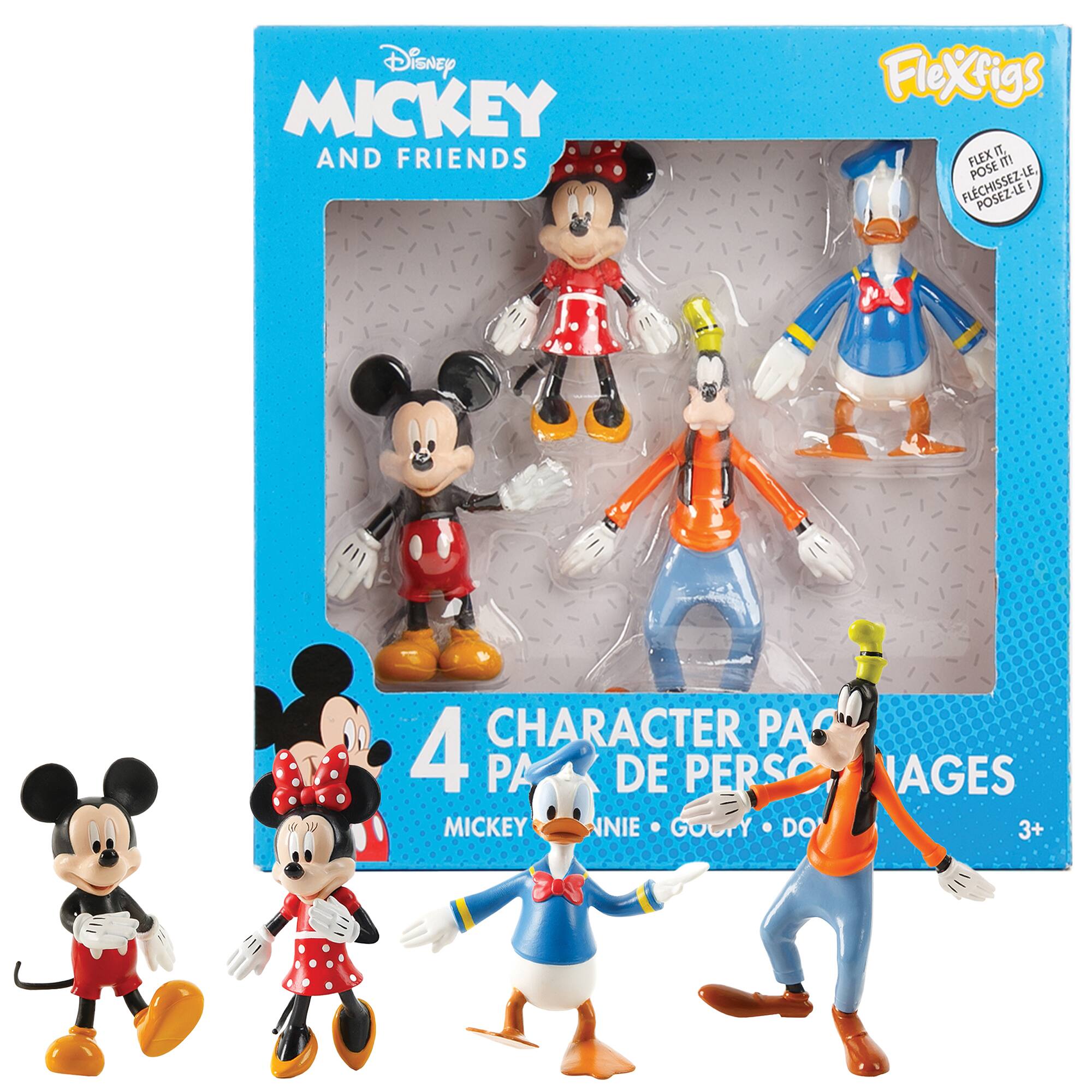 Disney Mickey and Friends FleXigs It FLEX IT! Pose-Le-Flexissez-U! 4 Character Packages de Personnages Mickey, Minnie, Goofy, Donald Ages 3+