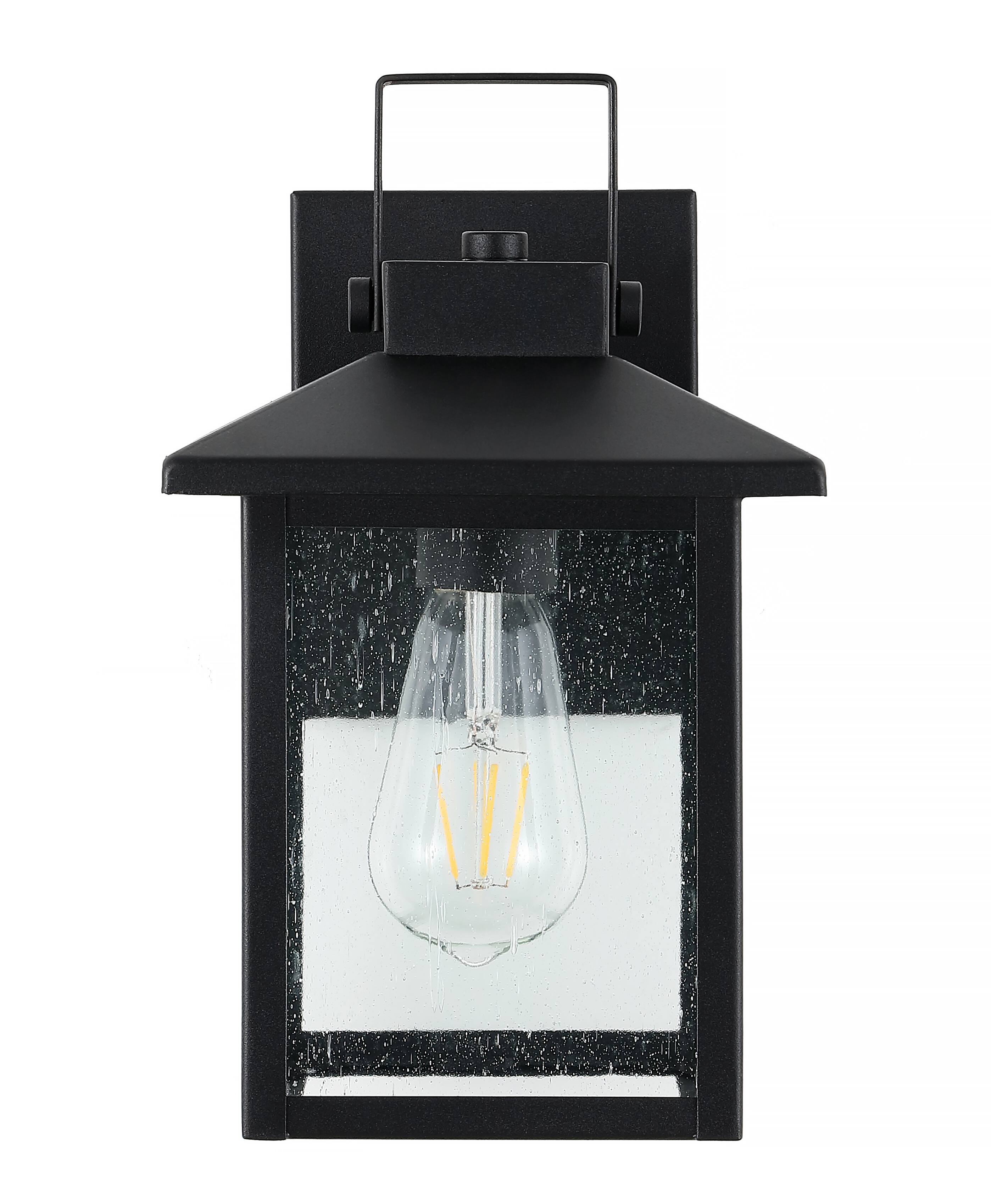 Alt View 6. Jonathan Y - Bungalow 6.75" 1-Light Iron/Seeded Glass Rustic Traditional Lantern LED Outdoor Sconce, Black (Set of 2) - Black.