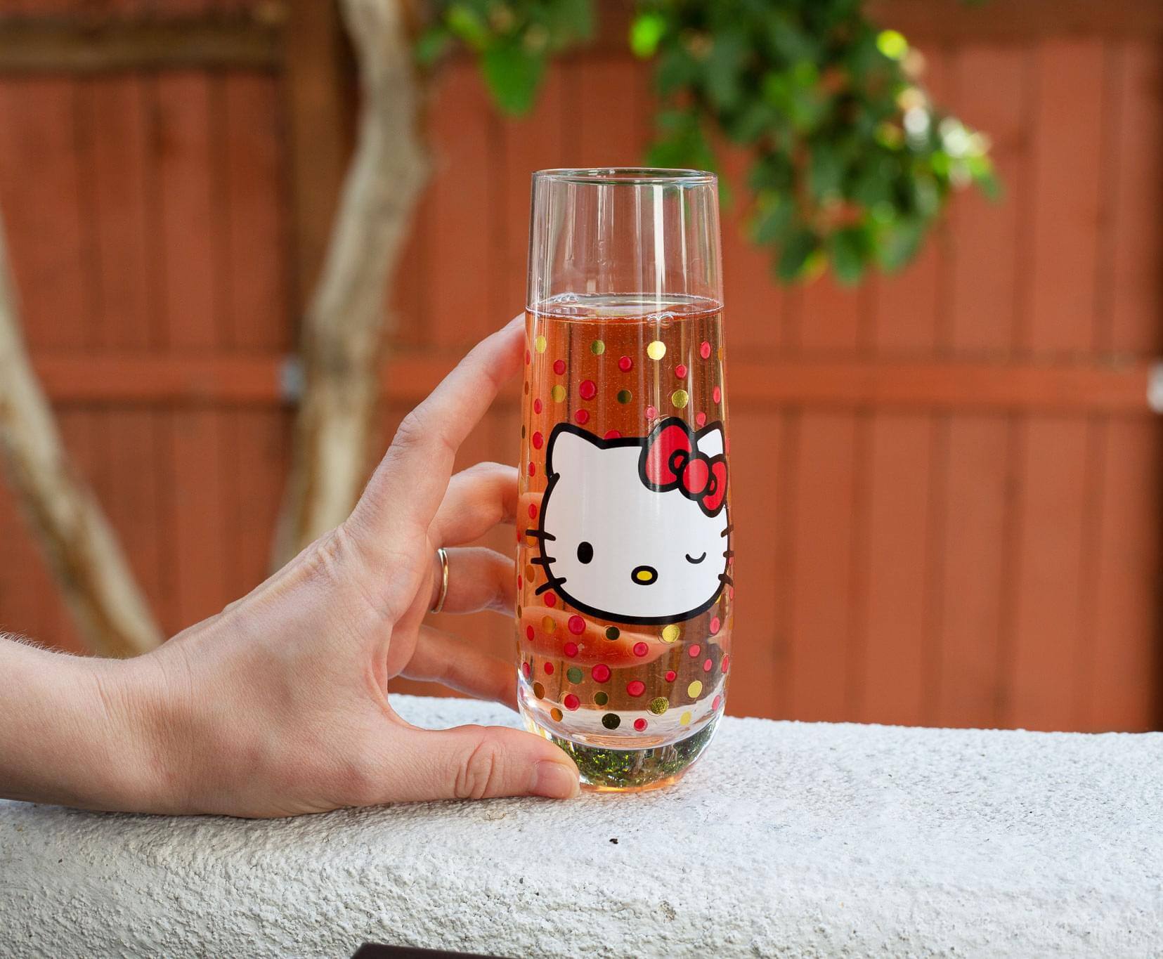Alt View 3. Hello Kitty - Hello Kitty Polka Dot Portrait 9-Ounce Stemless Fluted Glassware | Set of 2 - Pink.
