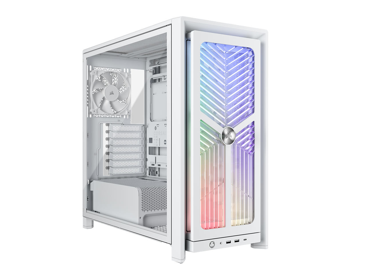 CORSAIR - 4000X RS Mid-Tower Case, White - RGB Panel, 4x RS120 Fans, Dual 360mm Radiator Support - White