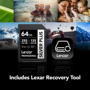 Lexar Professional 64GB SILVER PLUS SDXC UHS I Card, C10, U3, V30 Lexar Professional 64GB SILVER PLUS SDXC UHS I Card, C10, U3, V30
