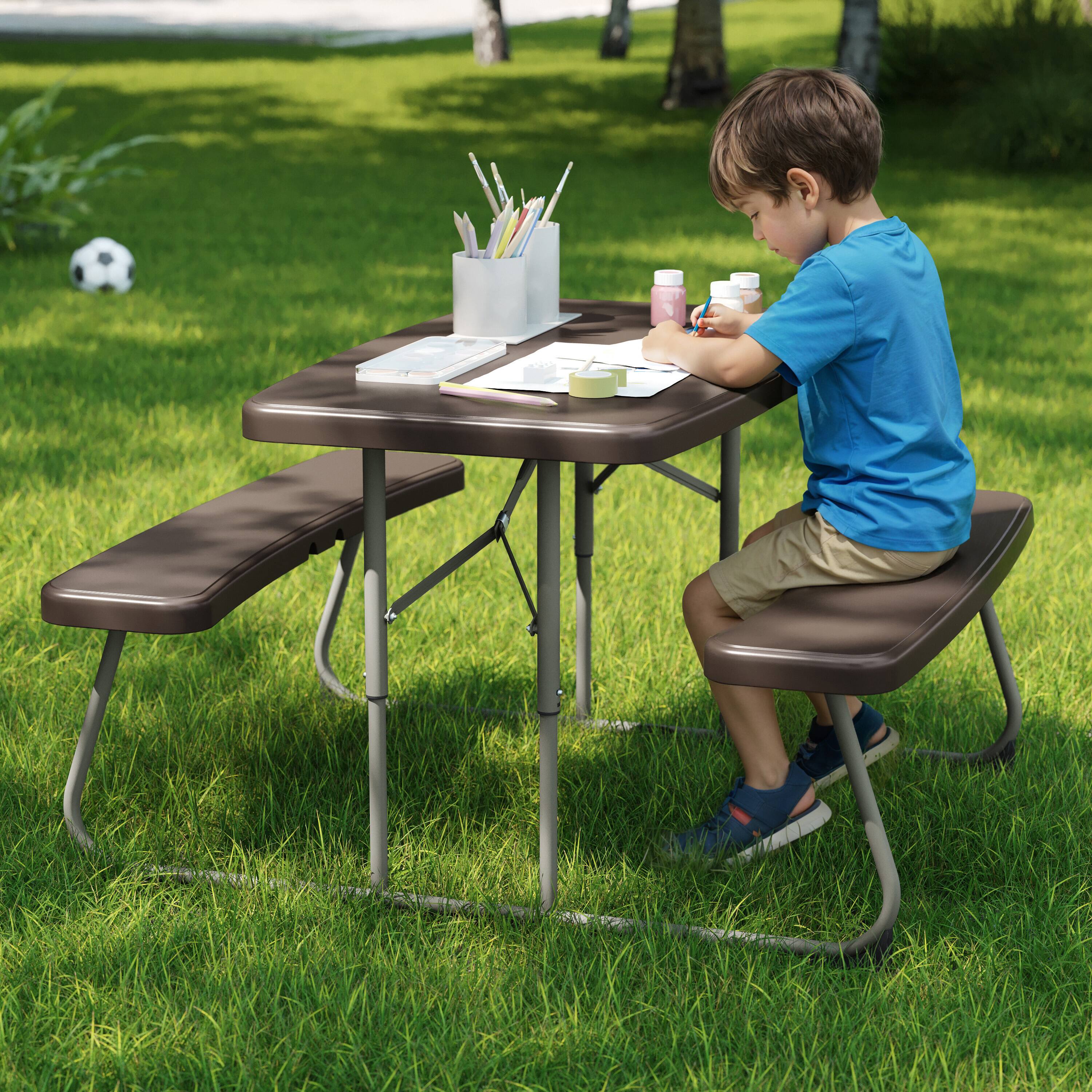 Alt View 4. Flash Furniture - Paige Easy-Fold Brown Folding Plastic Kids Outdoor Picnic Table and Benches - Commercial Grade - Seating for 4 Kids - Brown.
