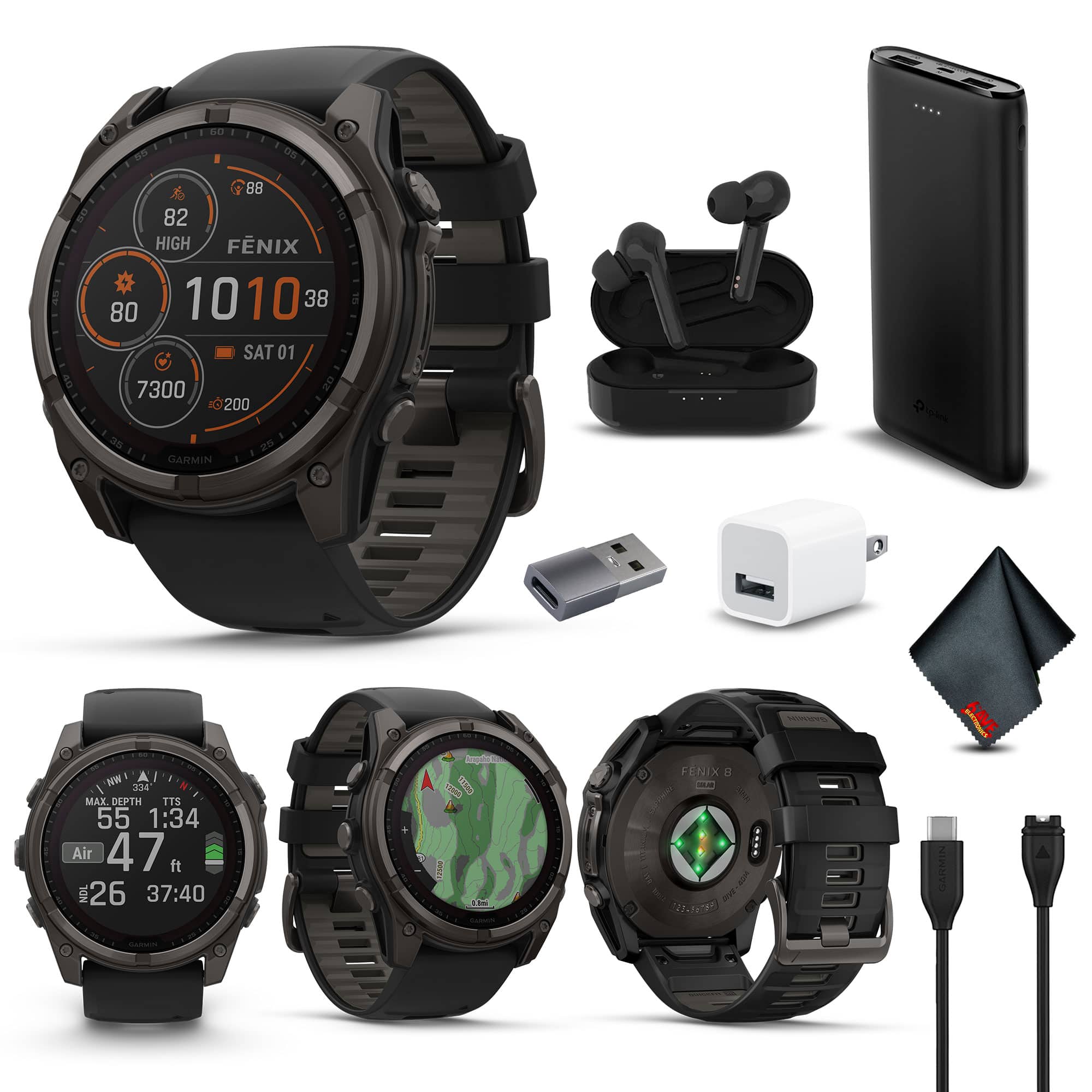 Garmin - fenix 8 51mm Solar Sapphire Carbon Gray DLC Titanium with Black Gray Silicone - Black - (2024)