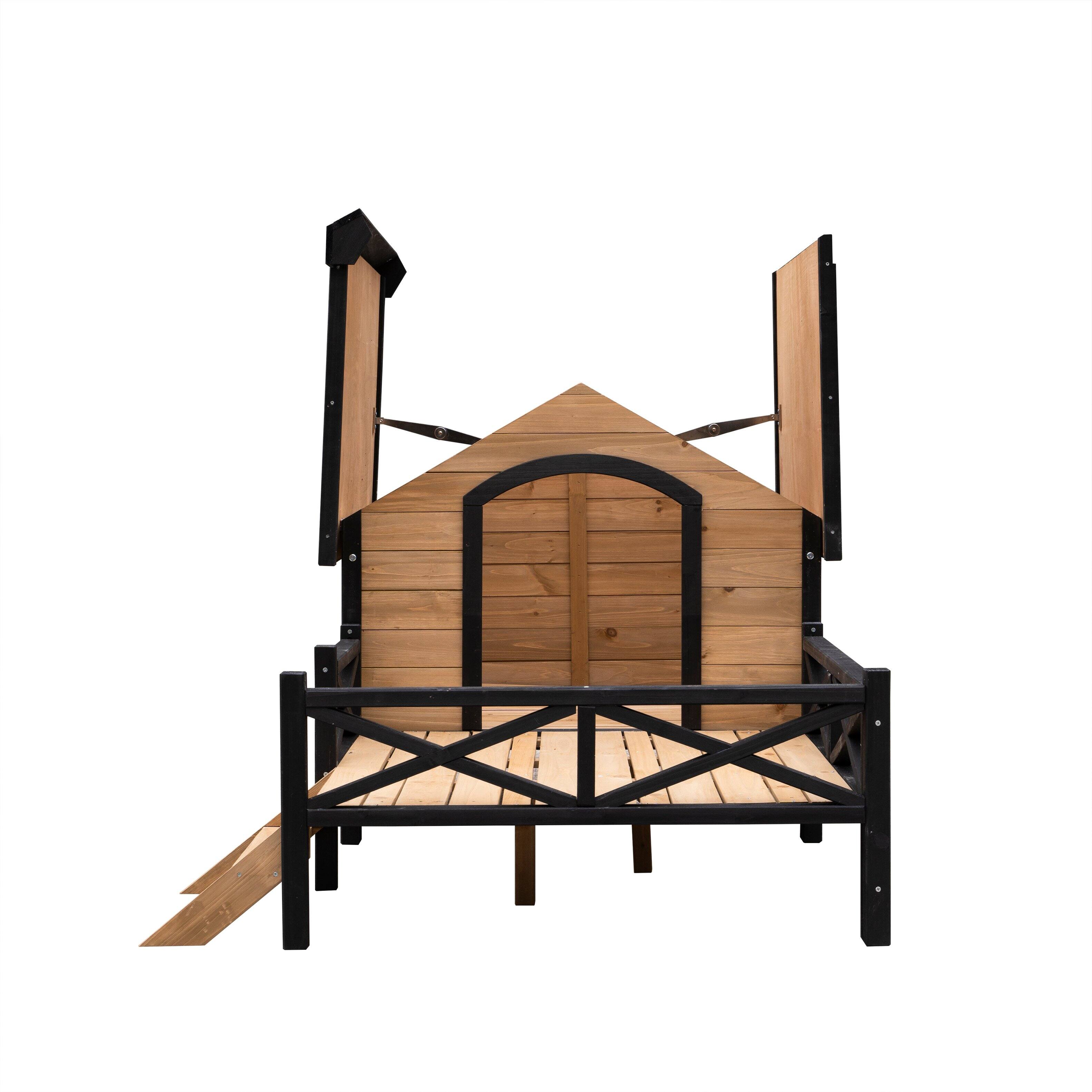 Alt View 2. Siljoy - Outdoor Wooden Dog Kennel with Porch, Large Cabin‑Style House for Medium/Large Breeds up to 80 lbs.