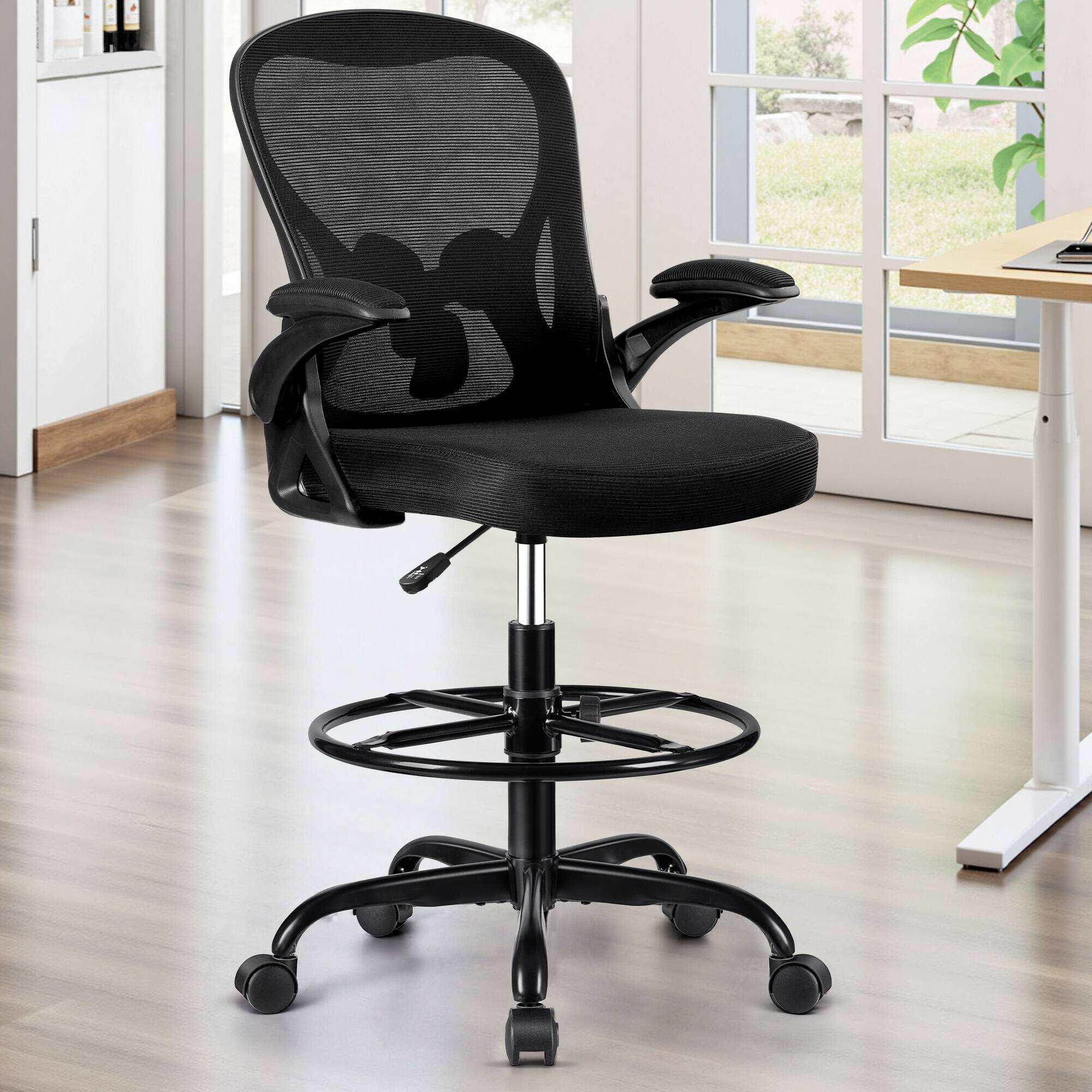 Alt View 6. KERDOM - Drafting Chair, Tall Office Chair Ergonomic Standing Desk Chair, Lumbar Support Computer Chair Swivel Task Rolling Chair - Black.