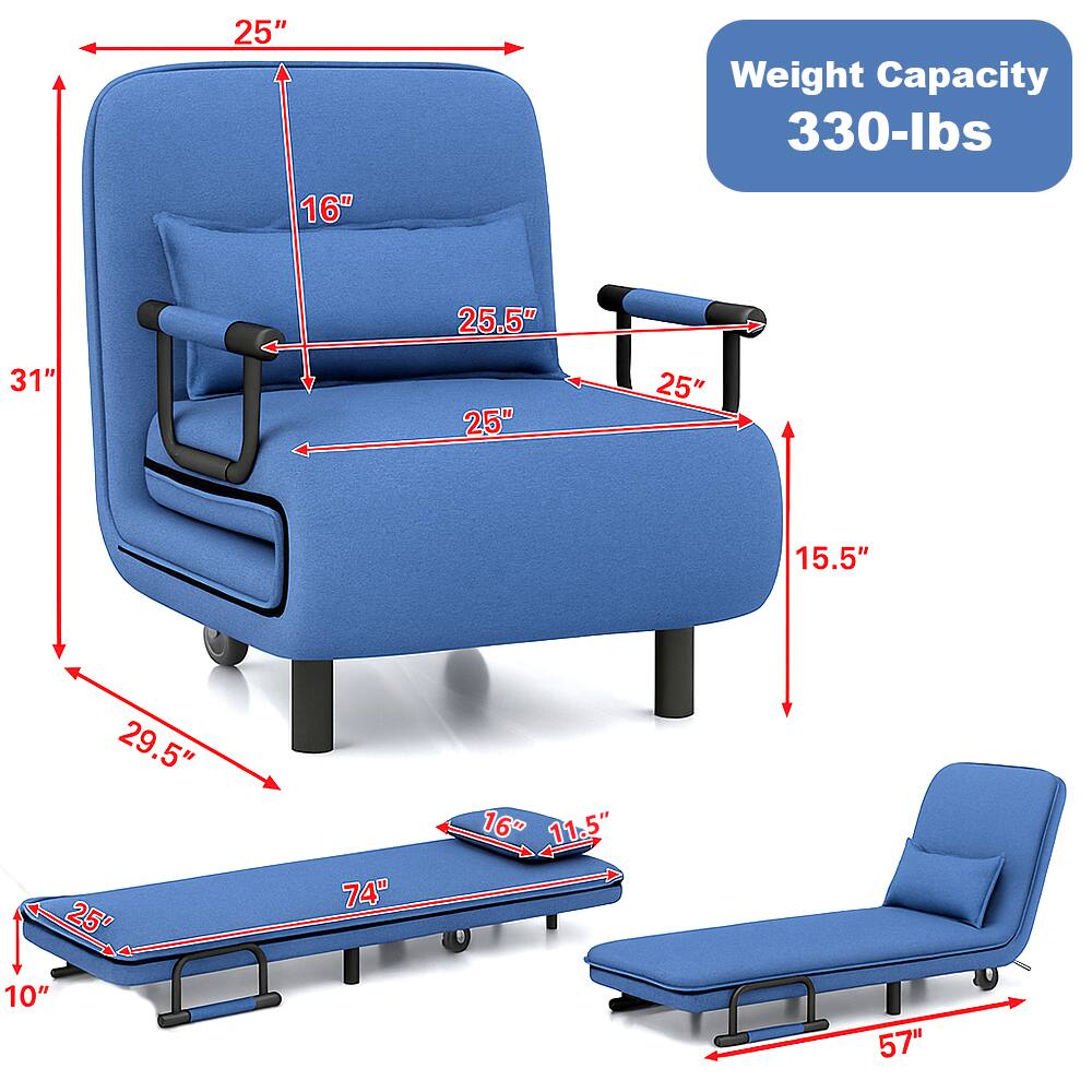 Weight Capacity: 330-lbs

Dimensions:
- Seat Width: 25.5"
- Seat Depth: 25"
- Back Height: 25"
- Armrest Height: 16"
- Overall Height: 31"
- Overall Width: 57"
- Overall Length: 74"
- Footrest Width: 25"
- Footrest Depth: 10"
- Footrest Height: 11.5"
- Base Width: 29.5"
- Base Depth: 15.5"
