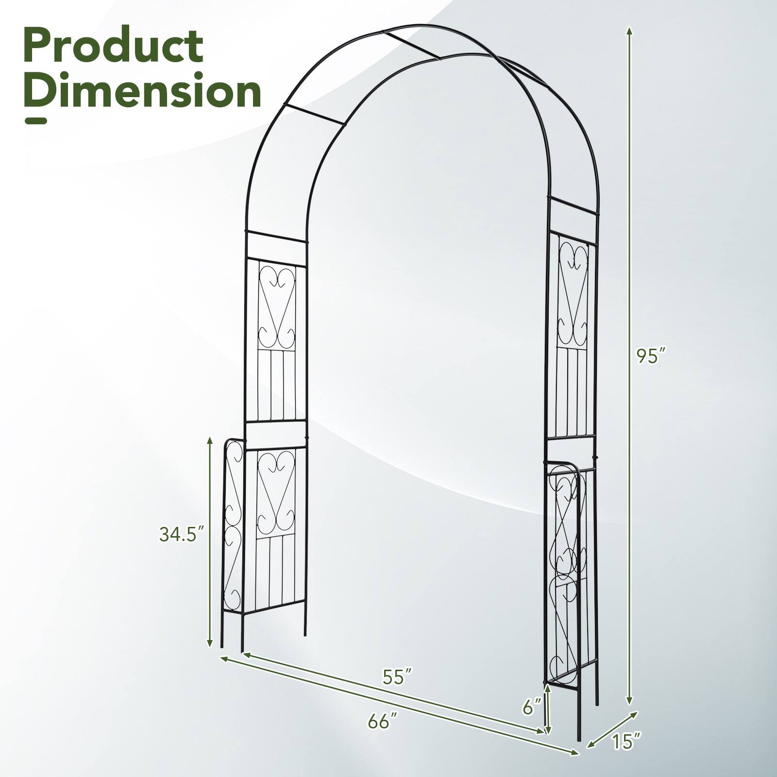 Product Dimension - 95" x 34.5" x 55" x 66" x 15"