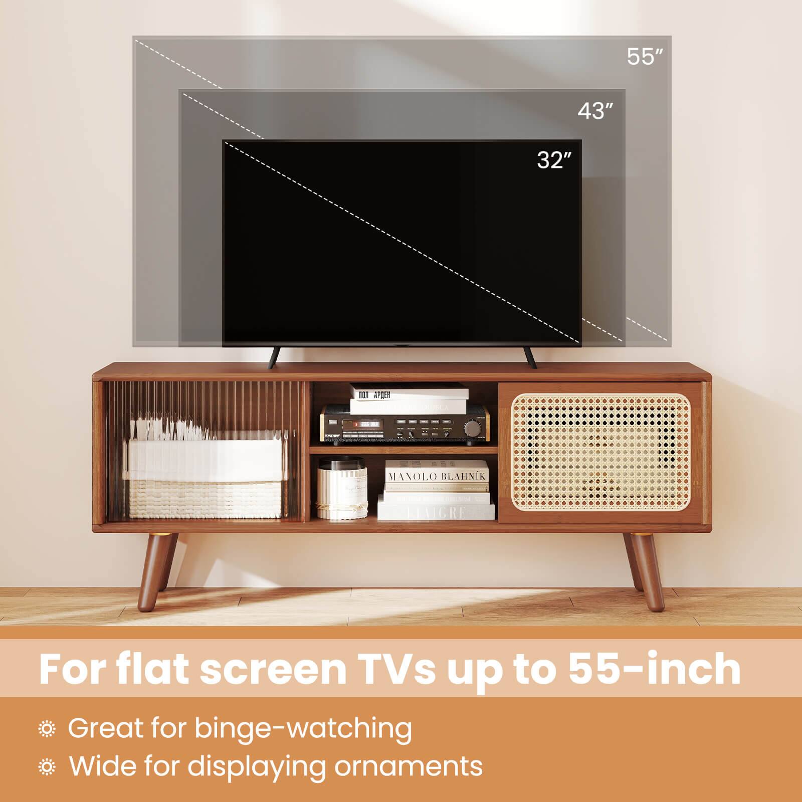 55" 43" 32" - For flat screen TVs up to 55-inch - Great for binge-watching - Wide for displaying ornaments