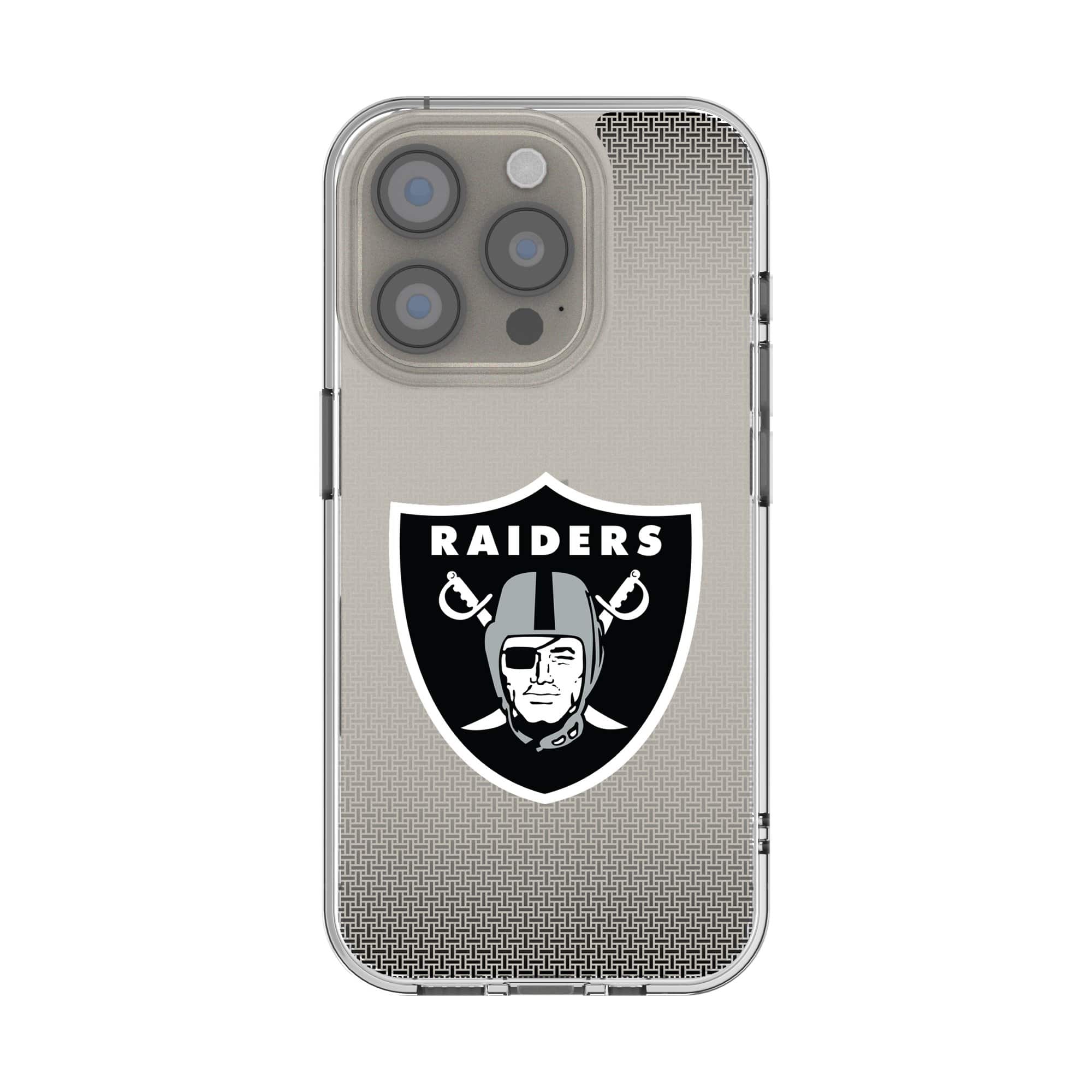 Front. Keyscaper - Las Vegas Raiders Linen Logo iPhone Clear Case - 13 mini - Multicolor.