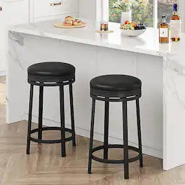 GARVEE - 24" Swivel Bar Stools Set of 2 with Footrest, Modern Counter Height Barstools with PU Leather Upholstered - Black