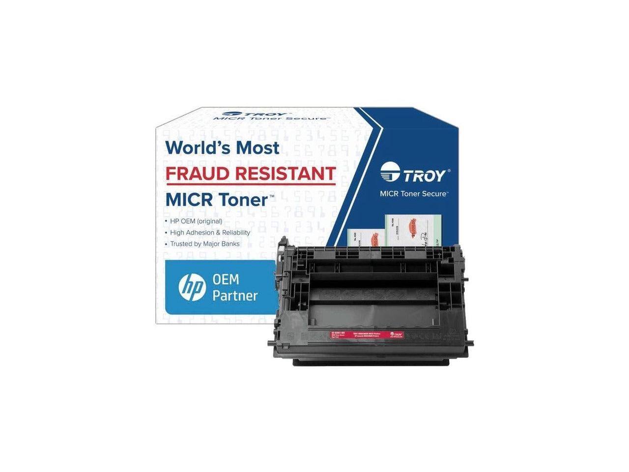 World's Most Fraud Resistant MICR Toner  
- HP OEM (original)  
- High Adhesion & Reliability  
- Trusted by Major Banks  

MICR Toner Secure  
TROY  
OEM Partner  

hp