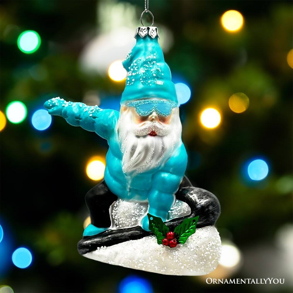 Alt View 1. OrnamentallyYou - Snowboarding Gnome Glass Christmas Ornament Winter Blue Aspen Tree Decor - Multi-colored.