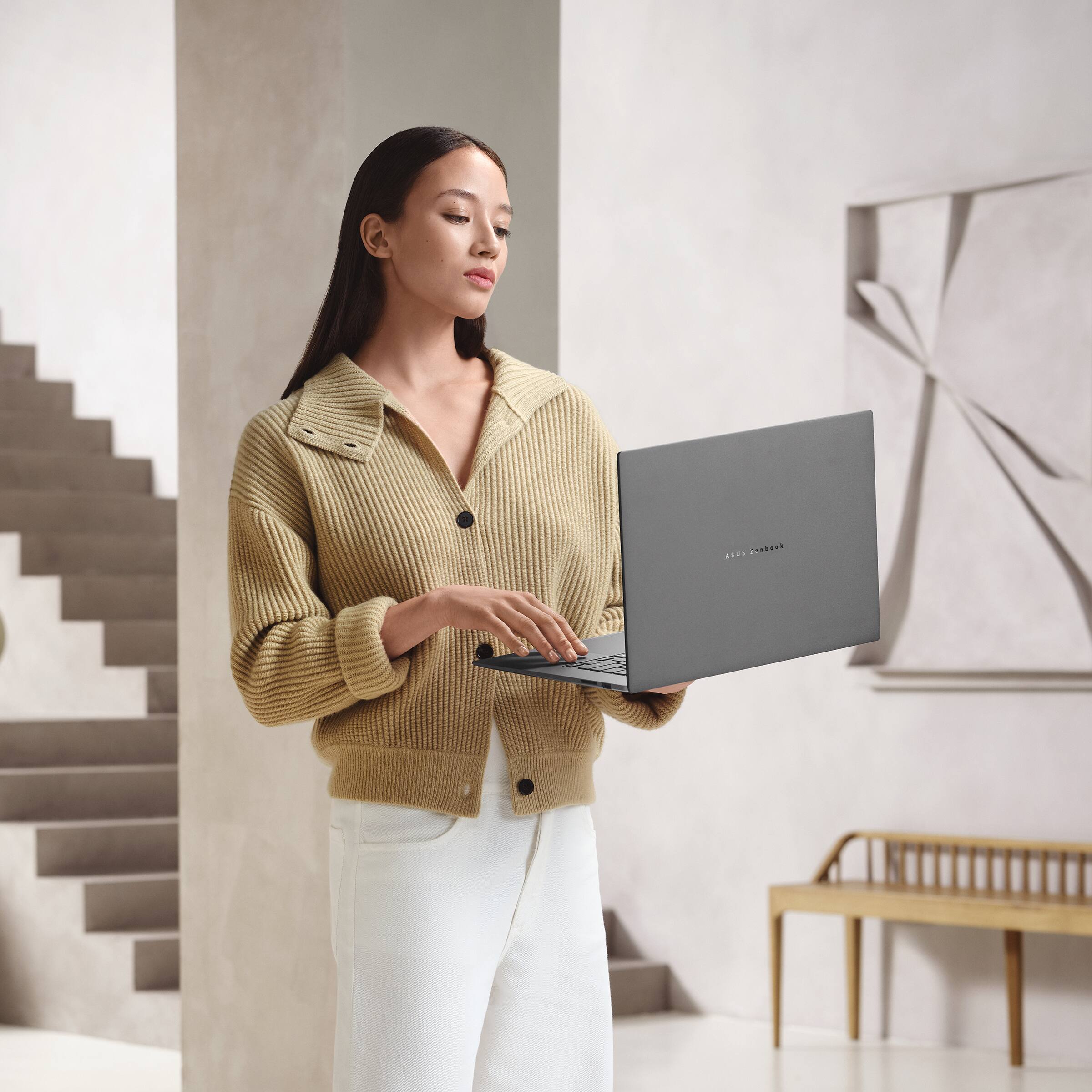 Alt View 7. ASUS - Zenbook S16 16" 3K OLED Touch Screen Laptop - Copilot+ PC - AMD Ryzen AI 9 465 - 32GB RAM - 1TB SSD - Antrim Gray.