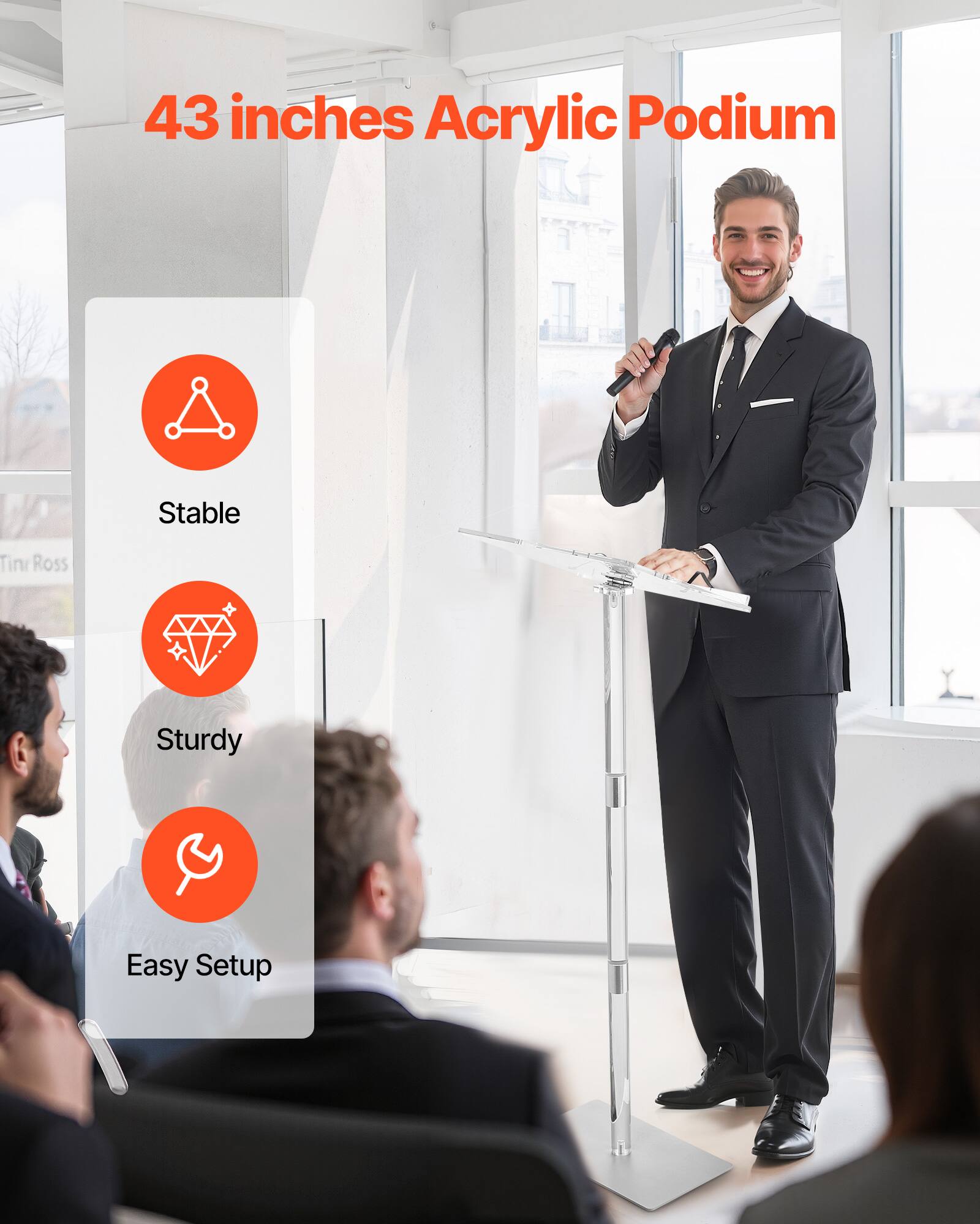 43 inches Acrylic Podium

- Stable
- Sturdy
- Easy Setup