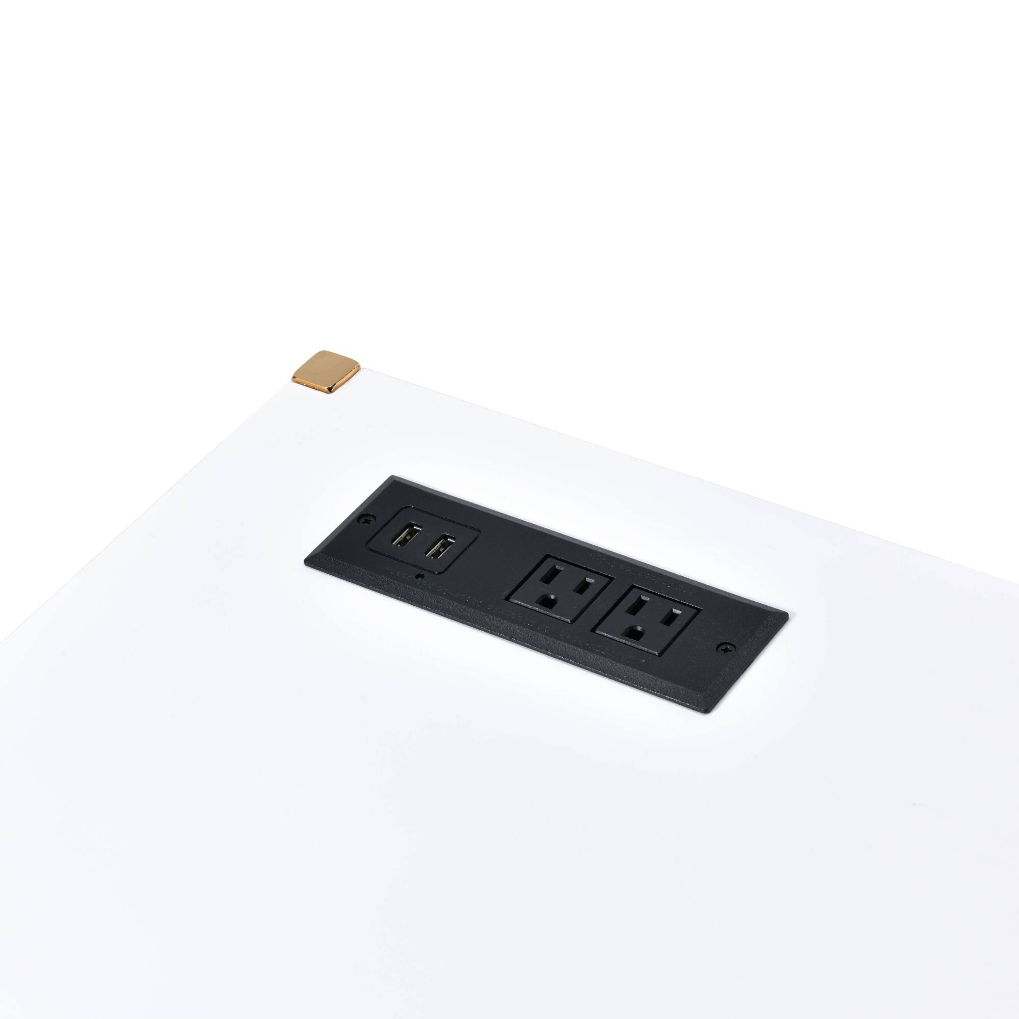 Left. GOODSILO - Modern Writing Desk with USB Charging Port for Contemporary Home Office Workspace - Golden+White.