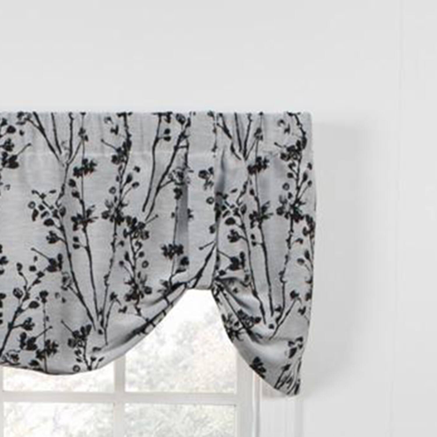 Angle. Ellis Curtain - Ellis Curtain Meadow High Quality Room Darkening Solid Natural Color Lined Tie-Up Window Valance - 50 x22" Chrome - Chrome.