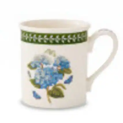 Front. Portmeirion - Portmeirion Botanic Garden Etchings Breakfast Mug, Hydrangea - Set of 4 - Multicolored.