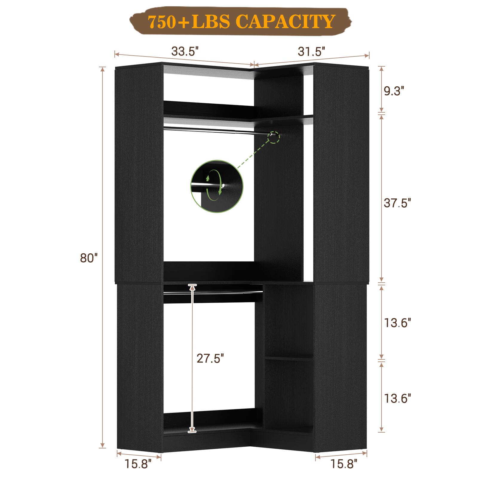 750+ LBS CAPACITY

33.5"  
31.5"  
9.3"  
37.5"  
80"  
13.6"  
27.5"  
13.6"  
15.8"  
15.8"