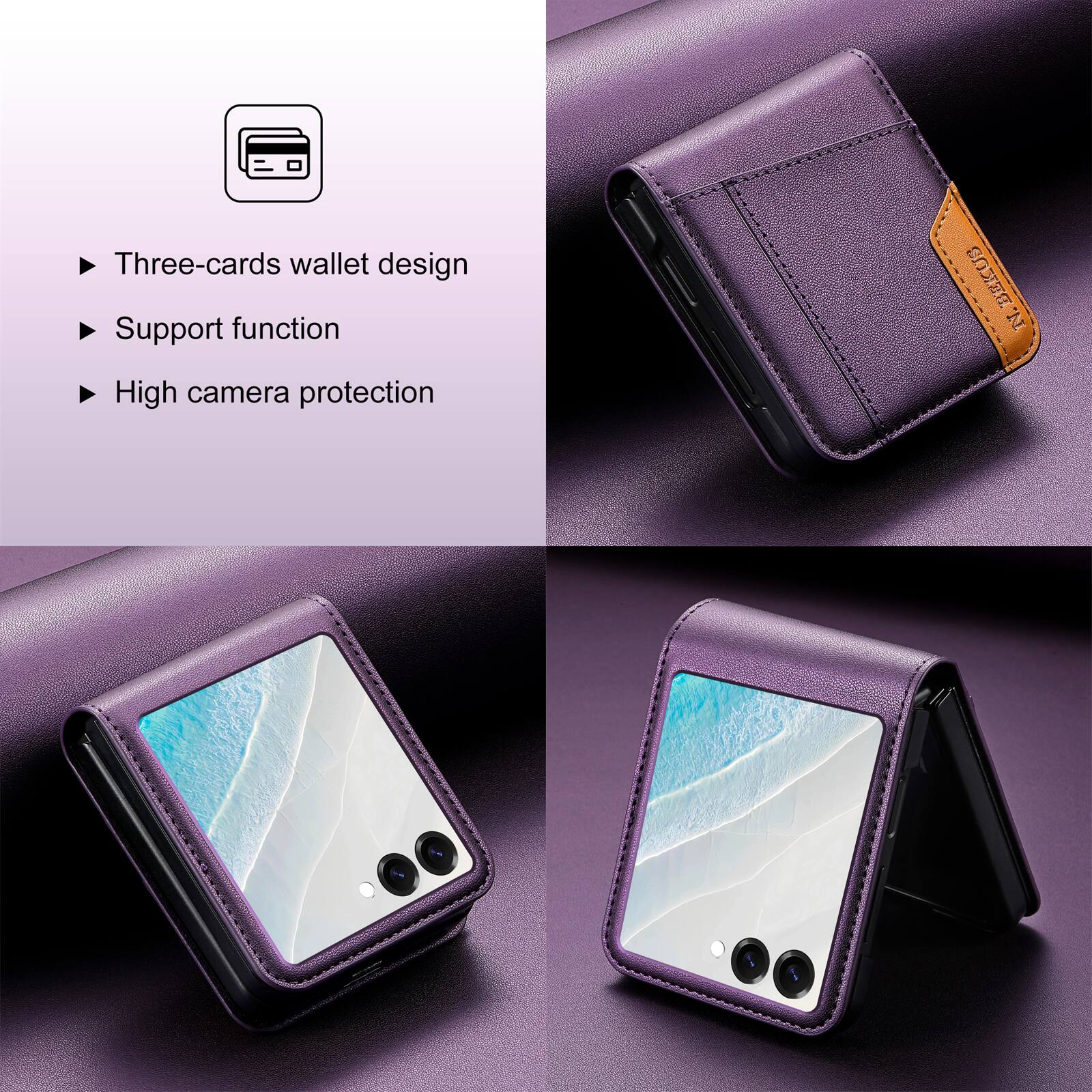 Three-cards wallet design  
Support function  
High camera protection