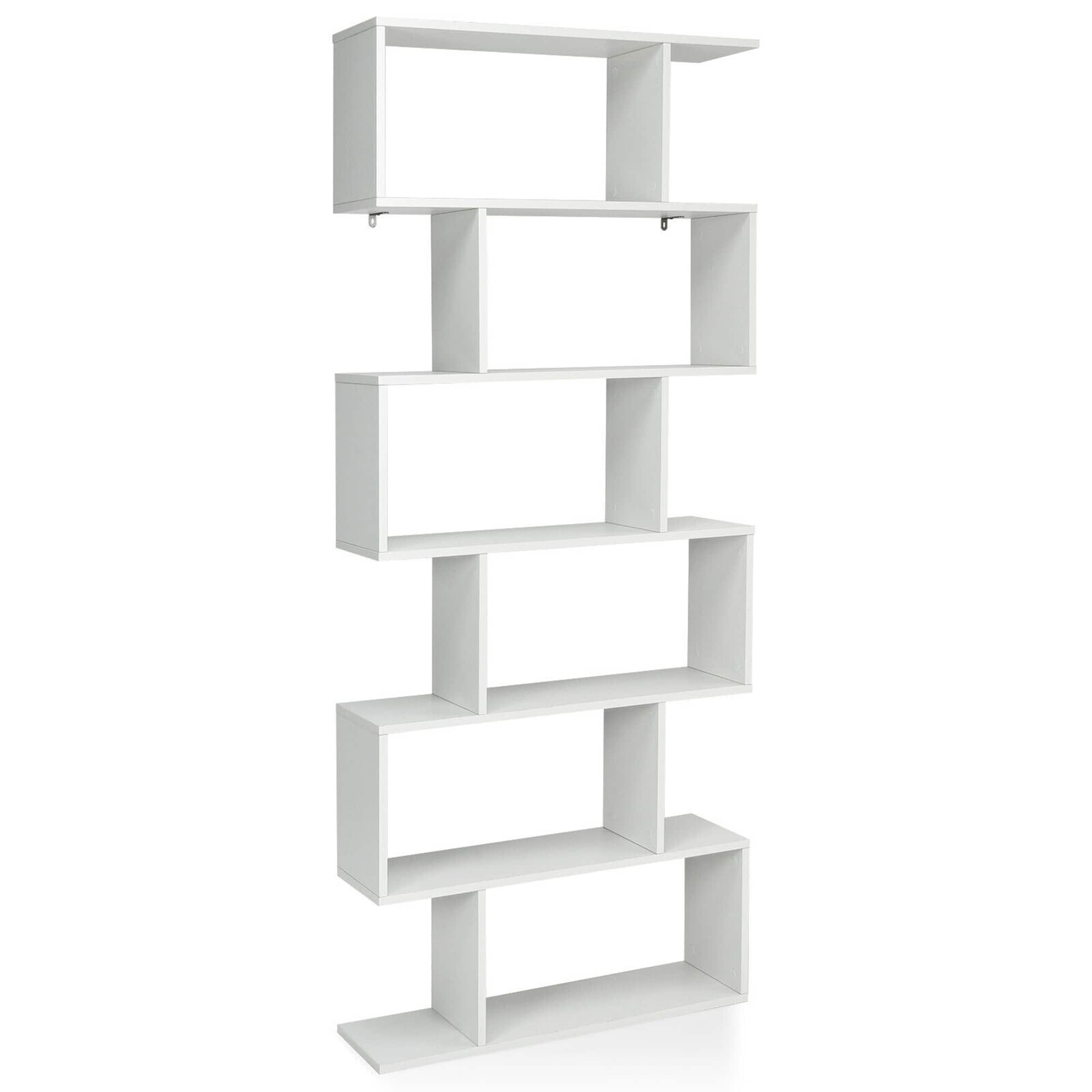 Gymax - 6 Tier S-Shaped Bookshelf Storage Display Bookcase Decor Z-Shelf - White