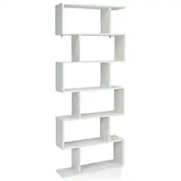 Gymax - 6 Tier S-Shaped Bookshelf Storage Display Bookcase Decor Z-Shelf - White