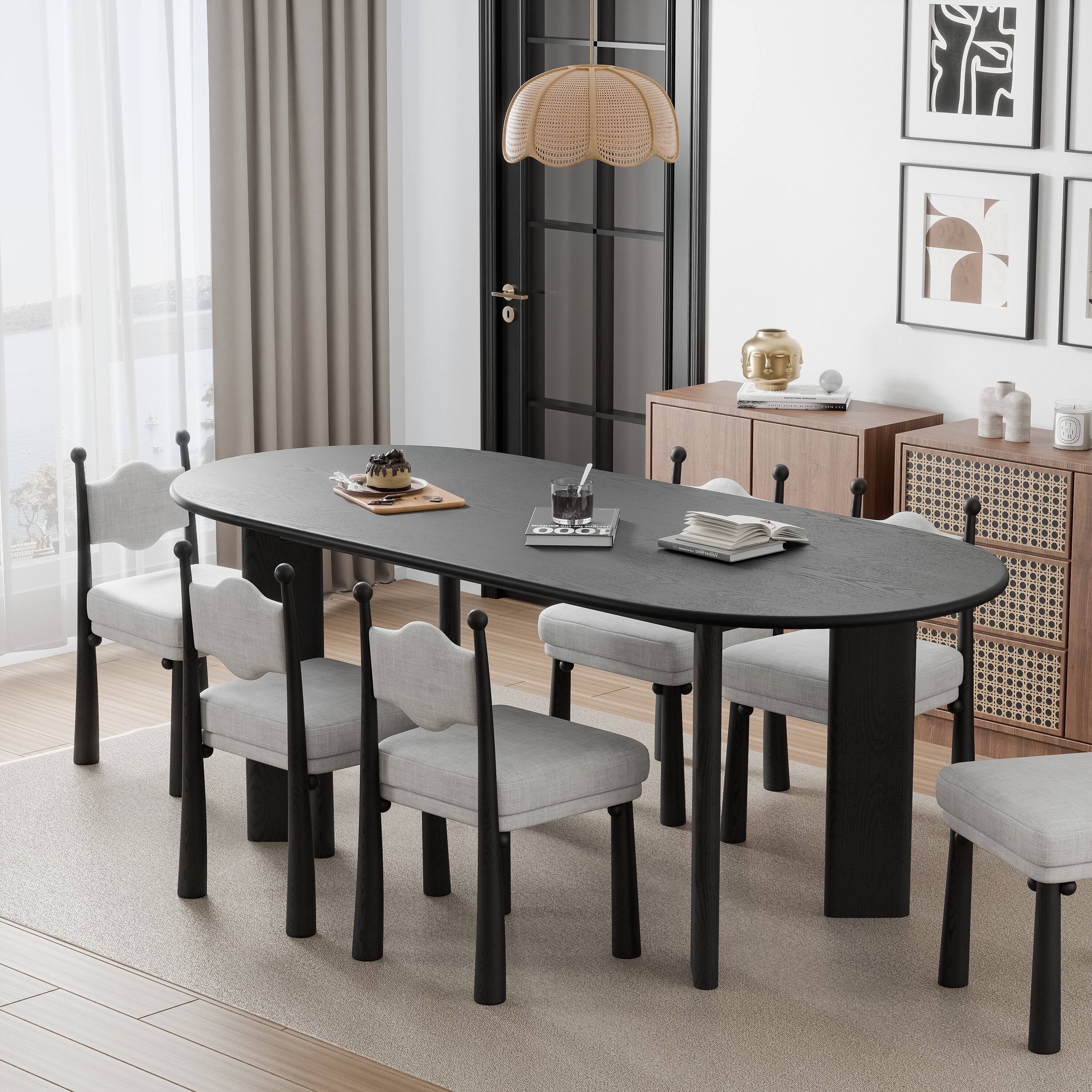 Alt View 1. Lirago - 67" Tapered-Leg Oval Dining Table - Black Finish Solid Wood, Seats 6, Elegant Kitchen Dining Table for Home Use - Black.