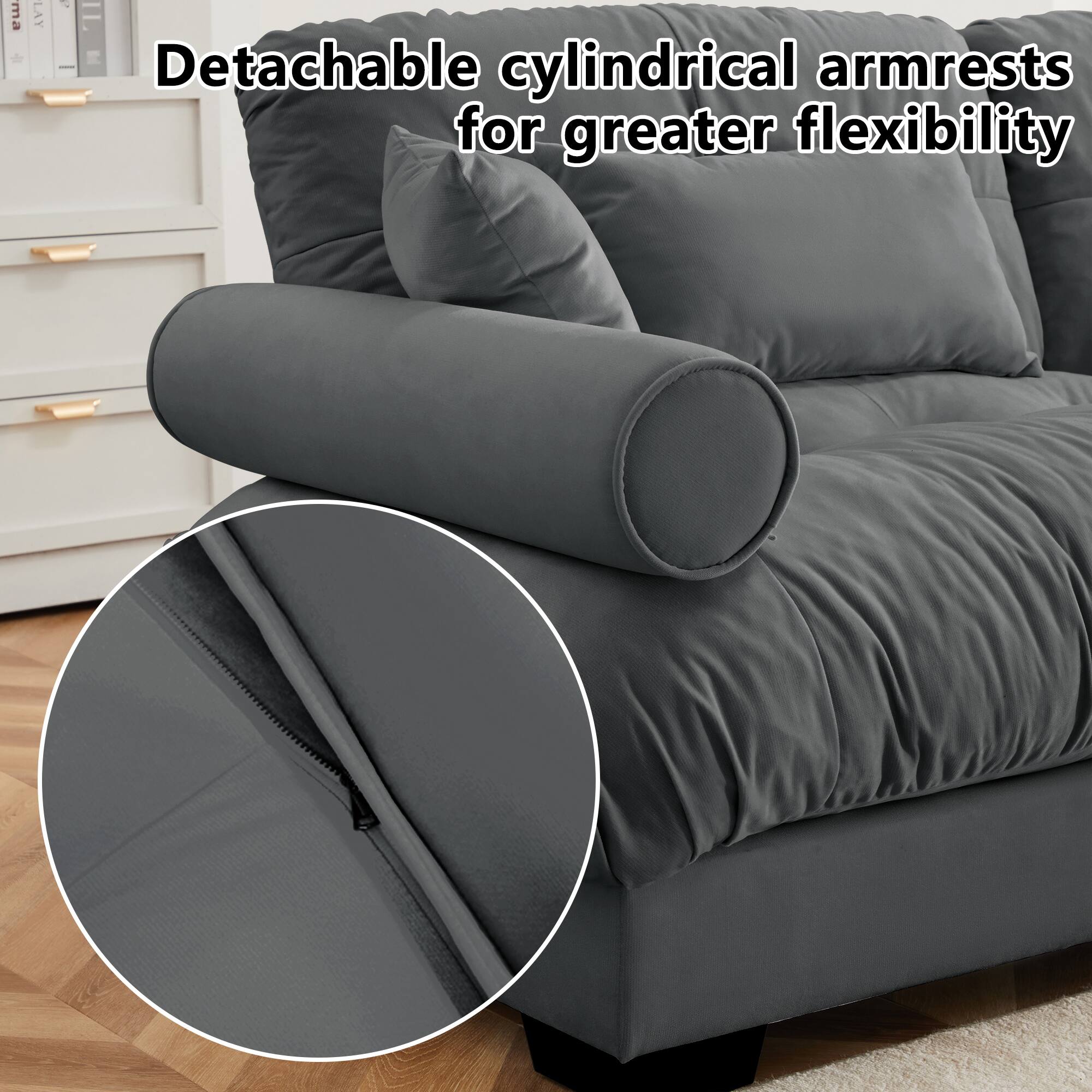 Detachable cylindrical armrests for greater flexibility
