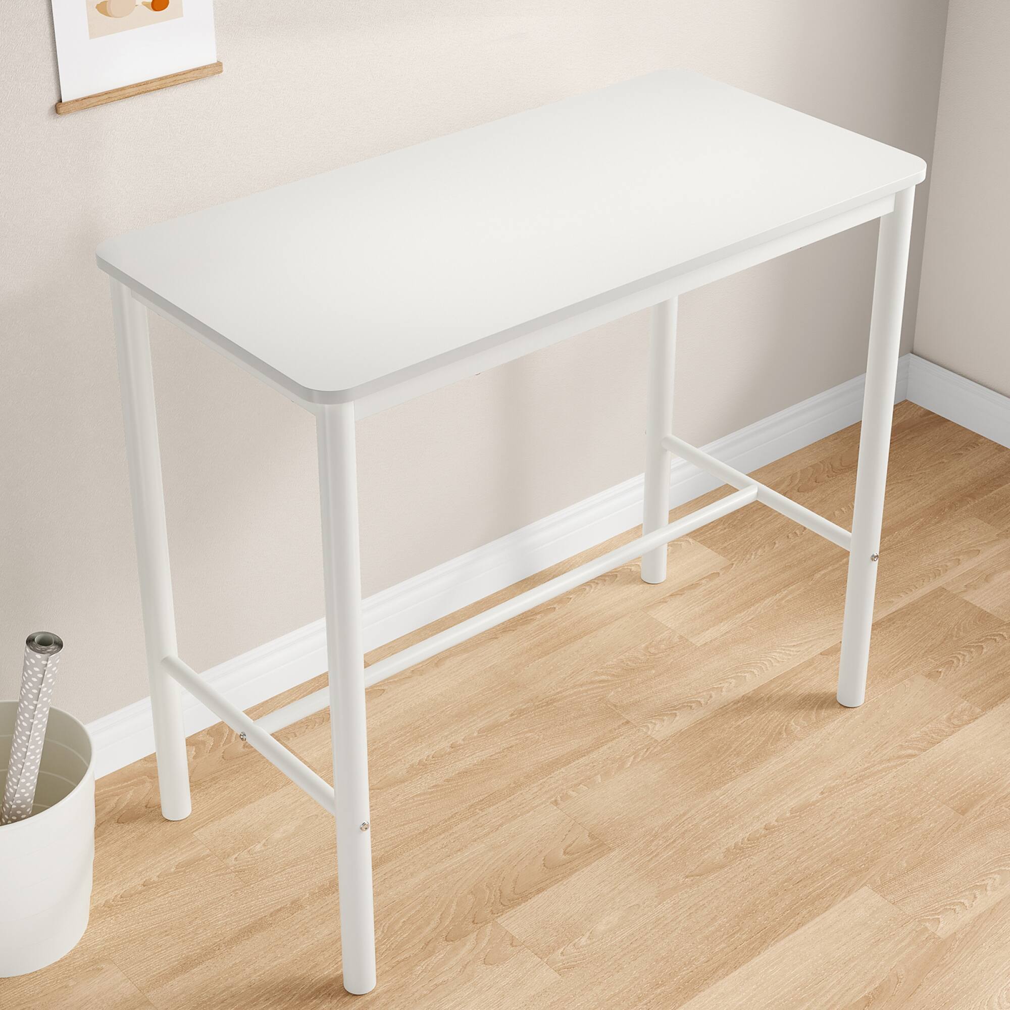 Alt View 5. GOODSILO - 47 Inch Industrial Style Counter Height Bar Table with Metal Frame and Wooden Top for Dining and Entertainment - White.