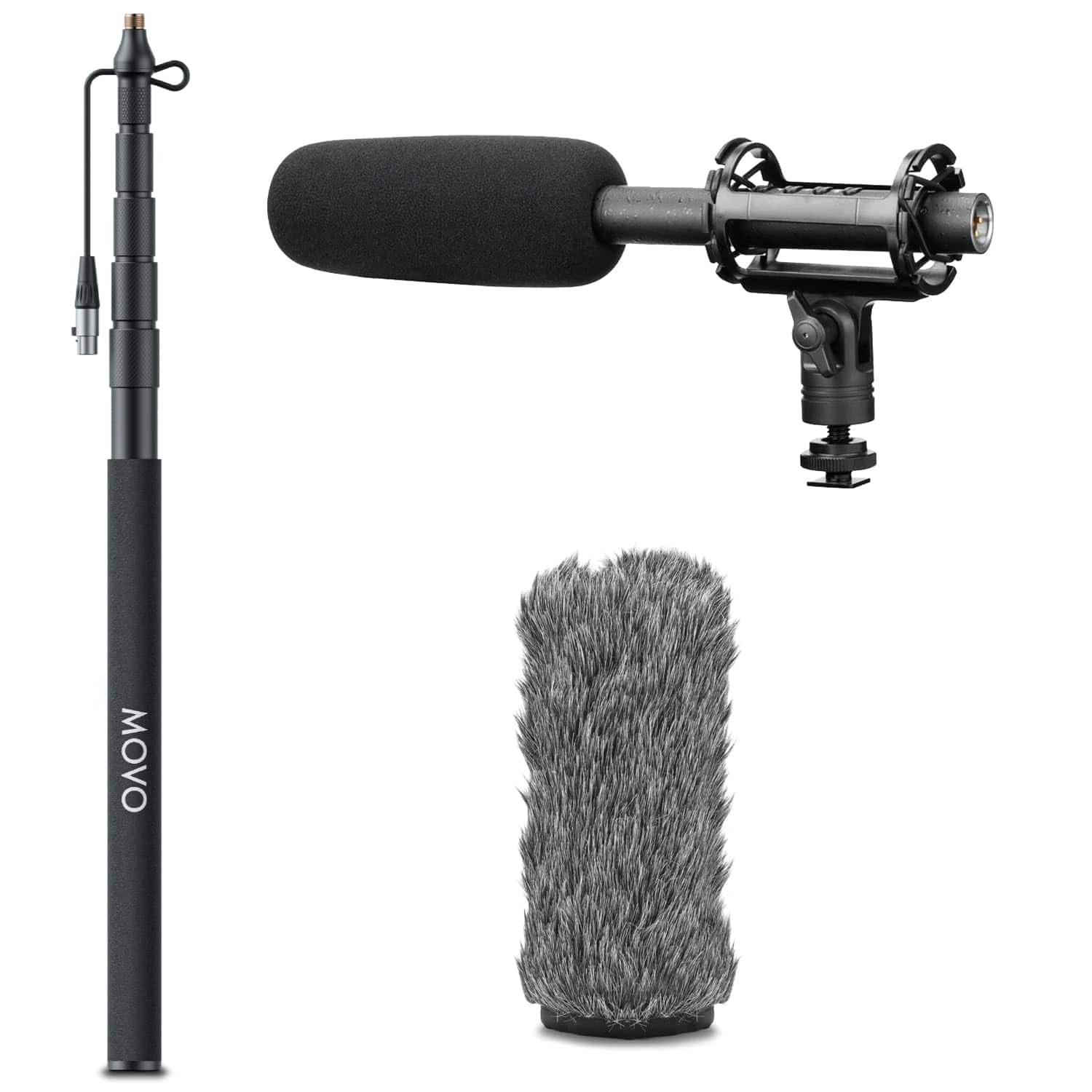 MOVO - XLR Shotgun Microphone and Boom Pole Kit - Professional Location Sound Recording Bundle with Shotgun Mic