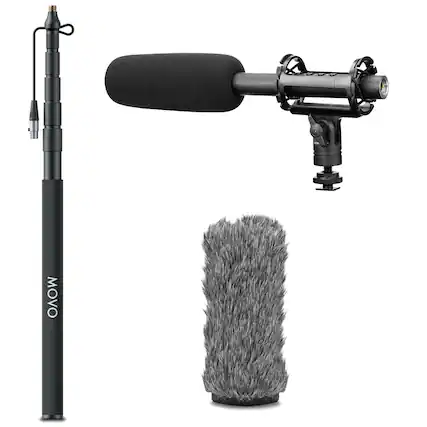 Front. MOVO - Movo XLR Shotgun Microphone and Boom Pole Kit - Professional Location Sound Recording Bundle with Shotgun Mic.