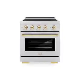 ZLINE - Autograph 30 in. 4.2 cu. ft. Paramount Freestanding Induction Range with 4 Burners in Satin Steel with Gold Accents - Satin Stainless Steel